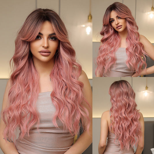 Perruque Haute Tolerance Ondulé Longue Rosé Ombré Synthetique 65cm