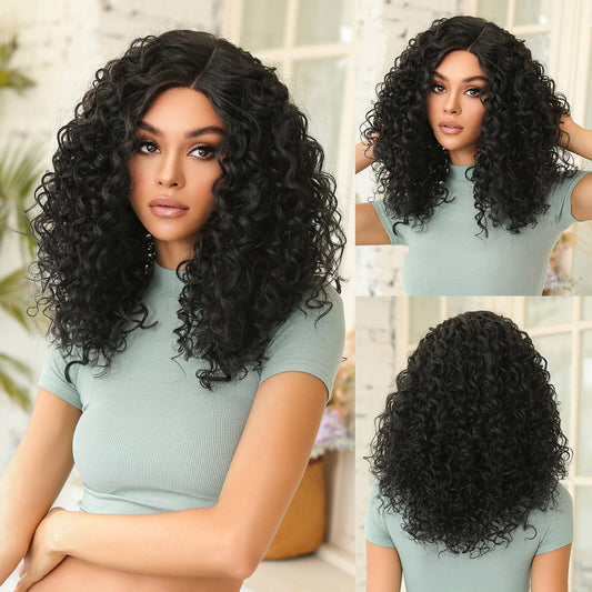 Perruque Haute Tolerance Bouclée Noire Synthetique 45cm