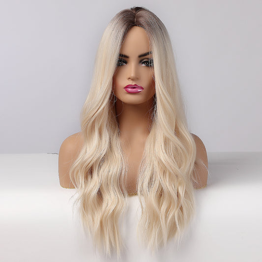 Perruque Haute Tolerance Longue Ondulé Ombré Brun Synthetique 65cm