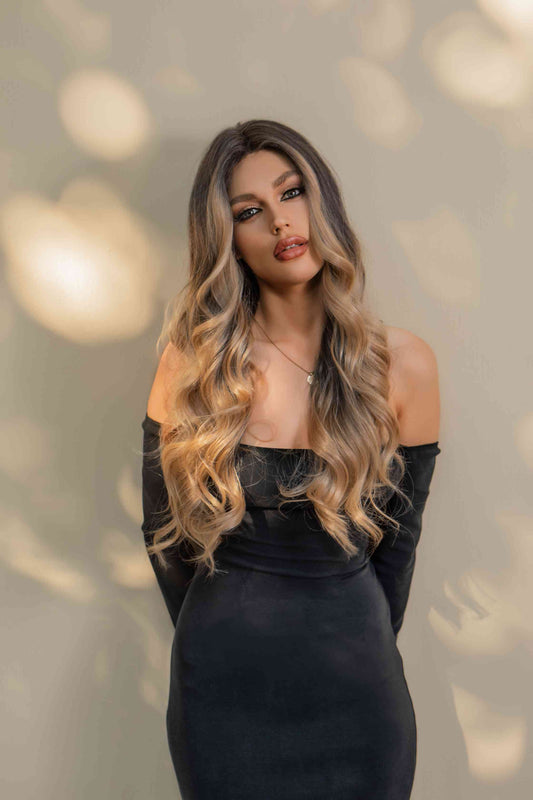 Perruque T part Lace Wig longue Ondulée Blonde Ombrée 65cm