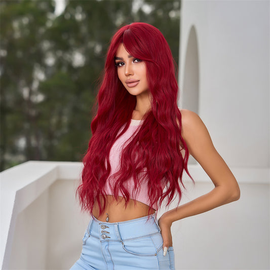 Perruque Haute Tolerance Longue Ondulé Rouge Synthetique 70cm