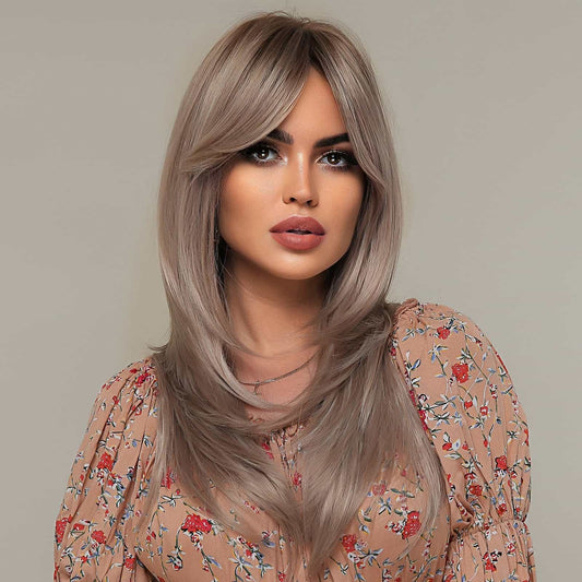 Perruque Synthetique Haute Résistance Raide Or Rose 60cm