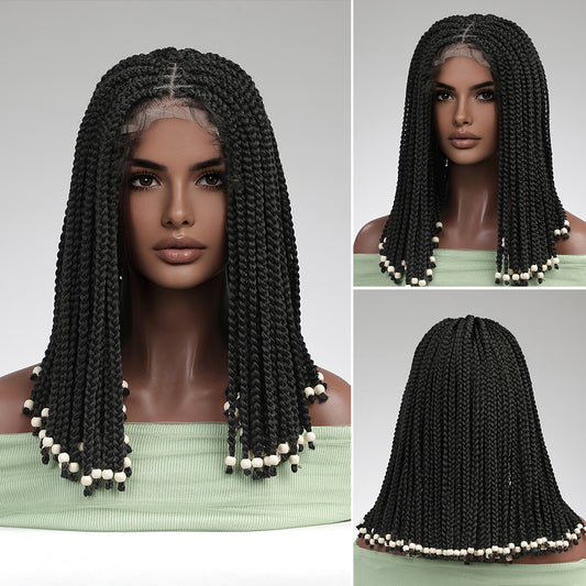 Perruque Haute Résistance à tressé manuelle Noir Synthetique 40cm