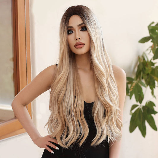 Perruque Synthetique Haute Tolerance Longue Ondulé Blonde 70cm