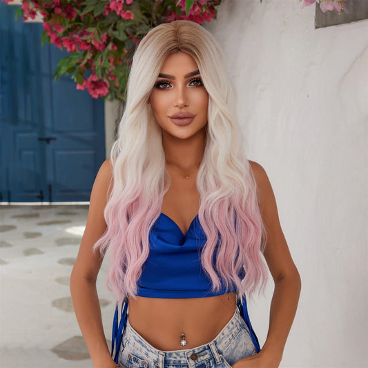 Perruque Haute Tolerance Ondulé Blonde Ombré Synthetique 65cm