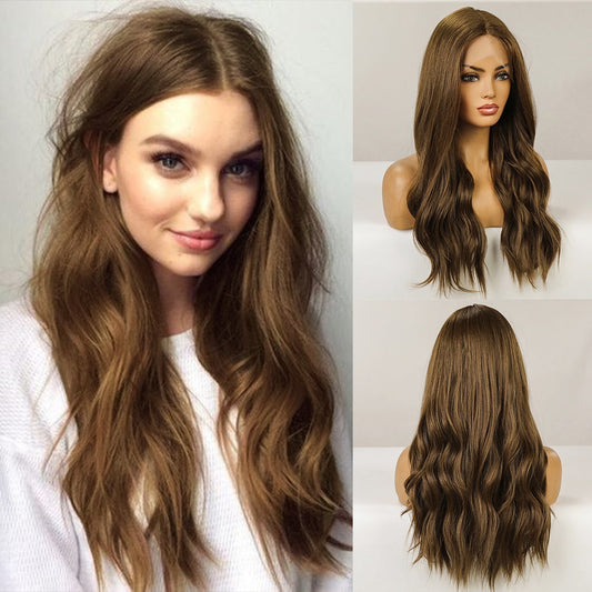 Perruque T part Lace Wig Ondulée Brun Synthetique 65cm