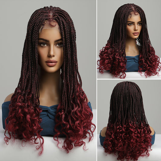 Perruque Haute Résistance à tressé manuelle Bordeaux Synthetique 55cm