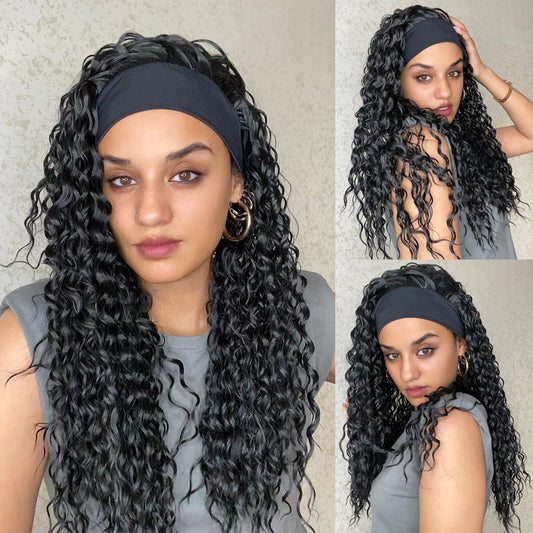 Perruque Haute Tolerance Bandeau Curly Noir Synthetique 60cm