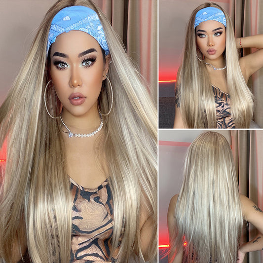 Perruque Haute Tolerance Bandeau Raide Blonde Synthetique 70cm