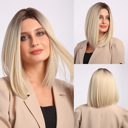 Perruque Lace Wig Bobo Raide Blonde Ombré 40cm