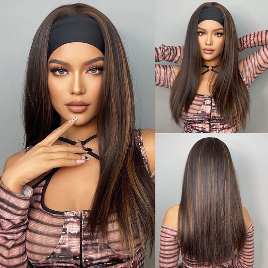 Perruque Haute Tolerance Bandeau Raide Ombrée Brune Synthetique 55cm