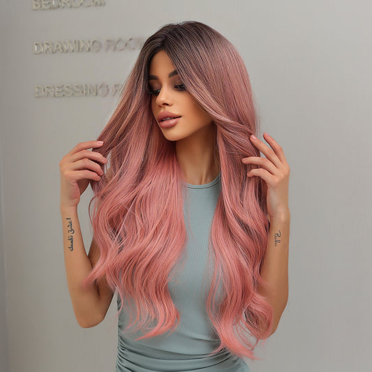 Perruque Haute Tolerance Ondulé Longue Rosé Ombré Synthetique 65cm