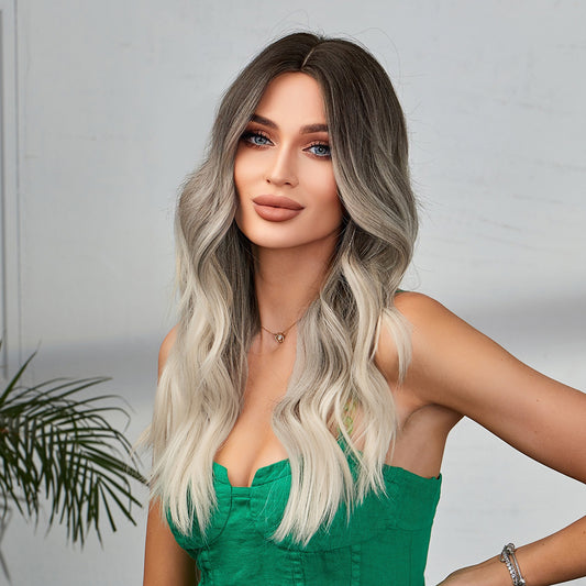 Perruque Haute Tolerance Longue Ondulé Ombré Blonde Synthetique 60cm