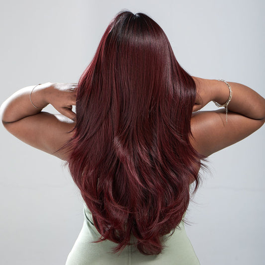 Perruque Haute Résistance Longue Raide Bordeaux Synthetique 60cm