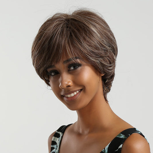 Perruque Synthetique Haute Version Courte Mélange Brun 20cm