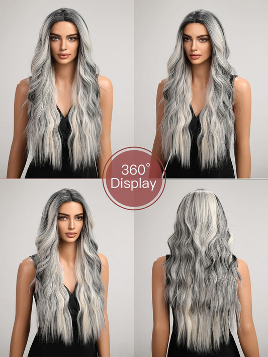 Perruque Synthetique Haute Tolerance Ondulé Balayage Blonde 65cm