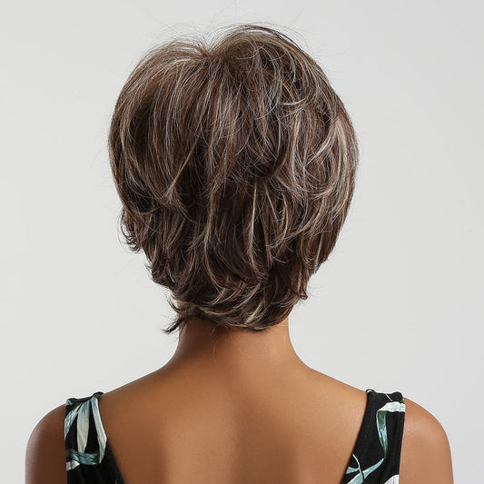 Perruque Synthetique Haute Version Courte Mélange Brun 20cm