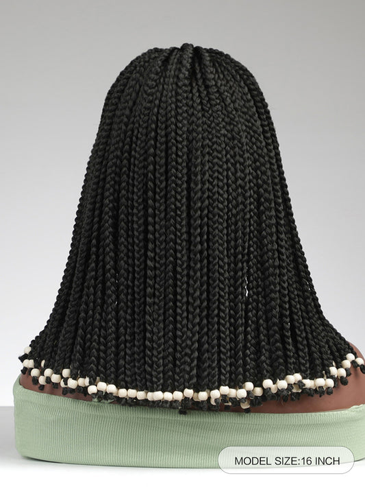 Perruque Haute Résistance à tressé manuelle Noir Synthetique 40cm