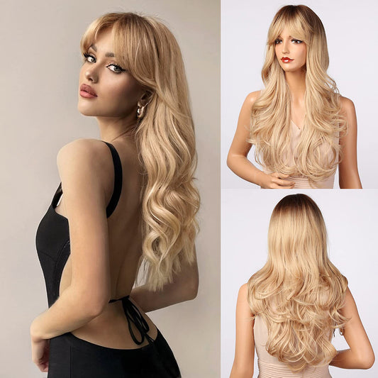 Perruque Haute Résistance Ondulé Longue Blonde Synthetique 60cm