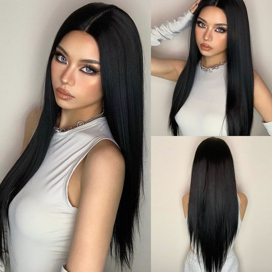 Perruque T part Lace Wig longue Raide Noir 70cm