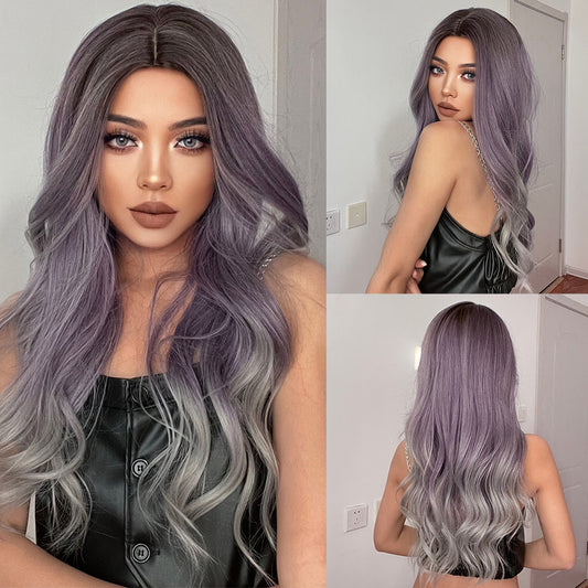 Perruque Haute Résistance Ondulé Longue Ombré Violet Synthetique 65cm