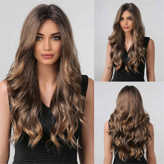 Perruque T part Lace Wig longue Ondulée Brun Ombrée 60cm