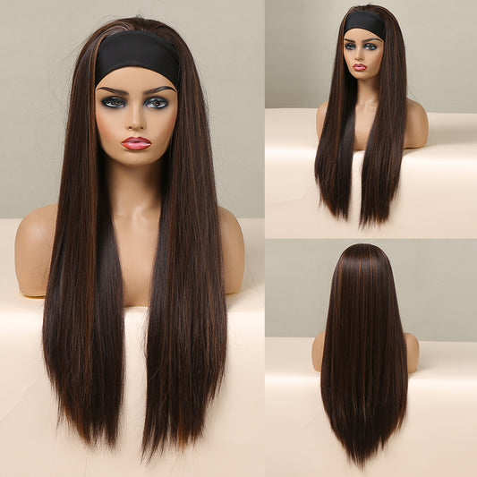 Perruque Haute Tolerance Bandeau Raide Brune Synthetique 70cm