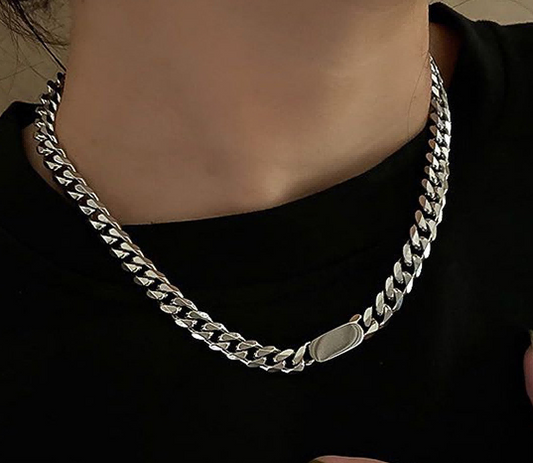 Collier à maillons cubains en argent Fermoir à bouton