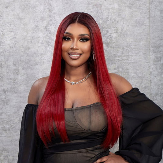Perruque T part Lace Wig Raide Bordeaux Ombrée 60cm