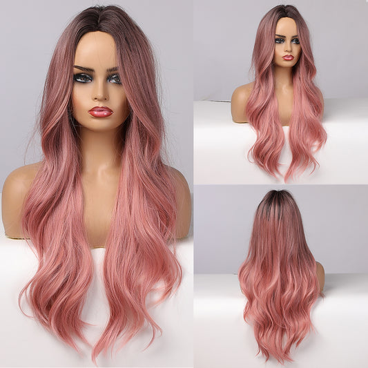 Perruque Haute Tolerance Ondulé Longue Rosé Ombré Synthetique 65cm
