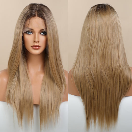 Perruque T part Lace Wig naturel longue Raide Blonde 55-60cm