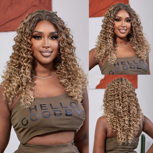 Perruque T part Lace Wig Bouclée Ombrée Brune 50cm