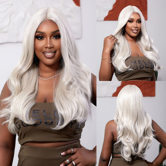 Perruque T part Lace Wig Longue Ondulée Blanche 60cm