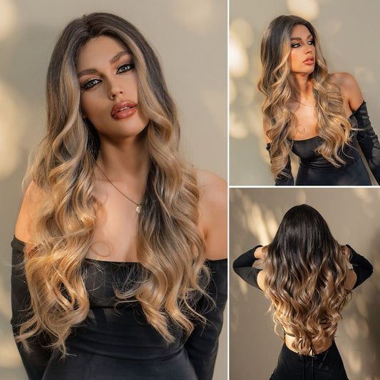 Perruque T part Lace Wig longue Ondulée Blonde Ombrée 65cm