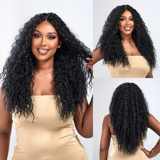 Perruque T part Lace Wig Bouclée Noir Naturel 60cm