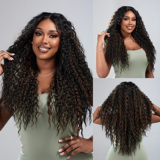 Perruque T part Lace Wig Bouclée Noir Naturel 60cm