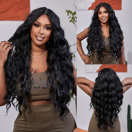 Perruque T part Lace Wig Ondulée Noir Naturel 75cm