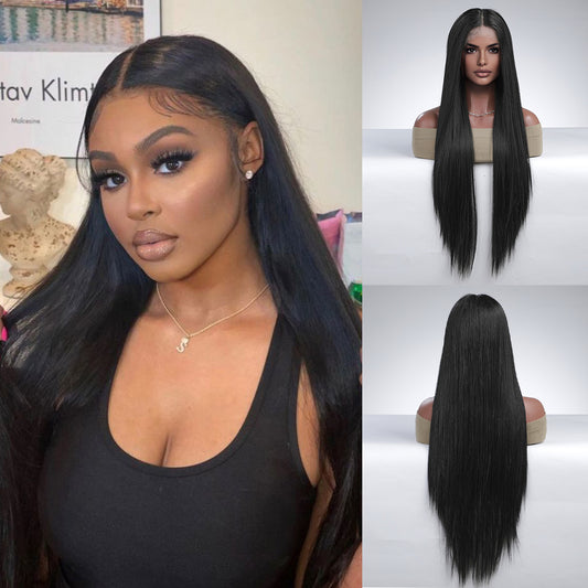 Perruque T part Lace Wig longue Raide Noir 75cm