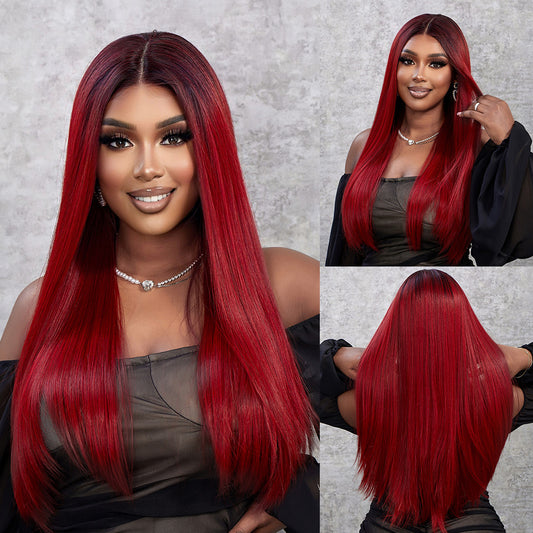 Perruque T part Lace Wig Raide Bordeaux Ombrée 60cm