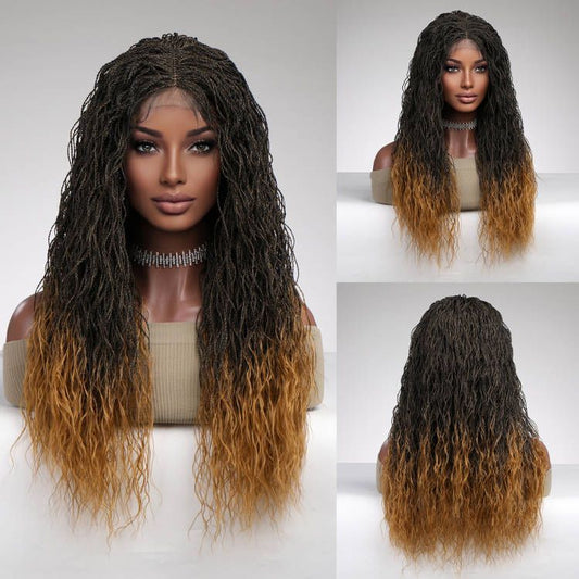 Perruque Haute Résistance à tressé manuelle Ombré Noir Synthetique 60cm