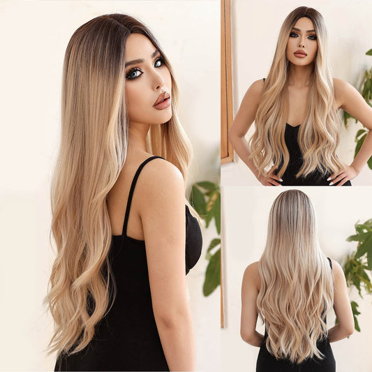 Perruque Synthetique Haute Tolerance Longue Ondulé Blonde 70cm