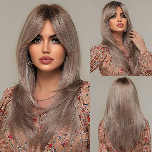 Perruque Synthetique Haute Résistance Raide Or Rose 60cm