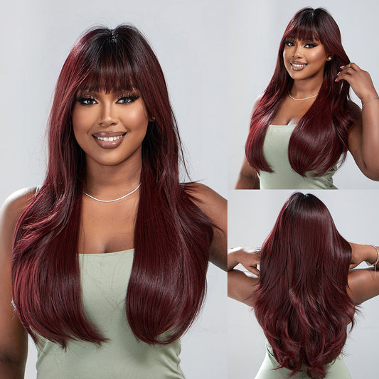 Perruque Haute Résistance Longue Raide Bordeaux Synthetique 60cm