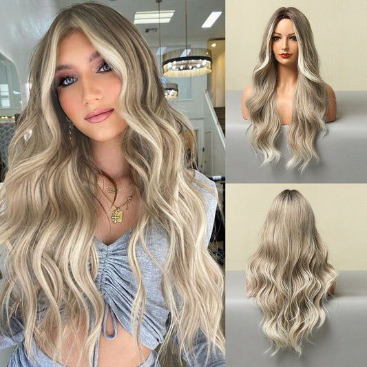 Perruque Haute Résistance Ondulé Longue Blonde Synthetique 65cm