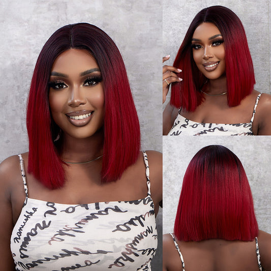 Perruque Lace Wig Bobo Raide Orange Ombré 40cm