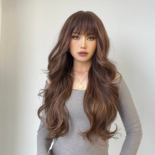 Perruque Haute Tolerance Ondulé Avec Frange Synthetique 65cm