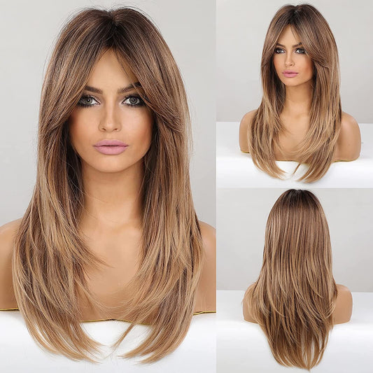 Perruque Haute Tolerance Longue Ondulé Ombré Blonde Synthetique 57cm