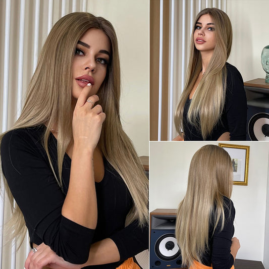 Perruque T part Lace Wig naturel longue Raide Blonde 55-60cm