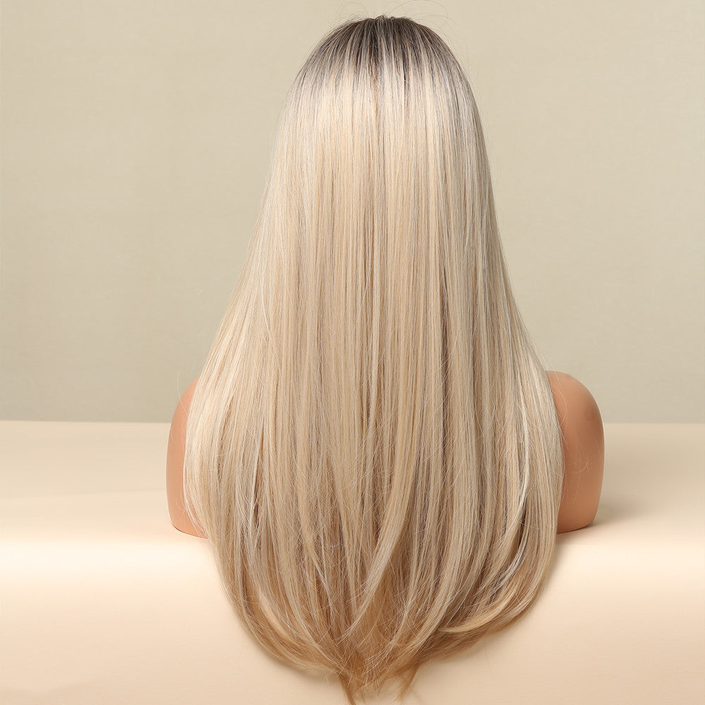Perruque Haute Tolerance Raide Blonde Avec Frange Synthetique 60cm