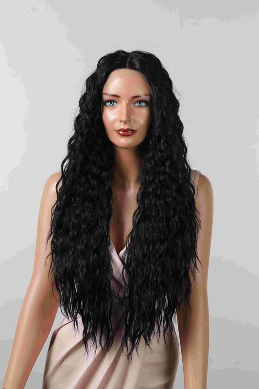 Perruque T part Lace Wig longue Bouclée Deeply Noir 75cm